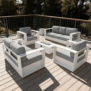 LayinSun 5 Piece Oversized Aluminum Outdoor Furniture Set, Patio Sofa Sets with Fire Pit Table, Deep Seating and Upgraded 6-inch Cushions - 1 of 4