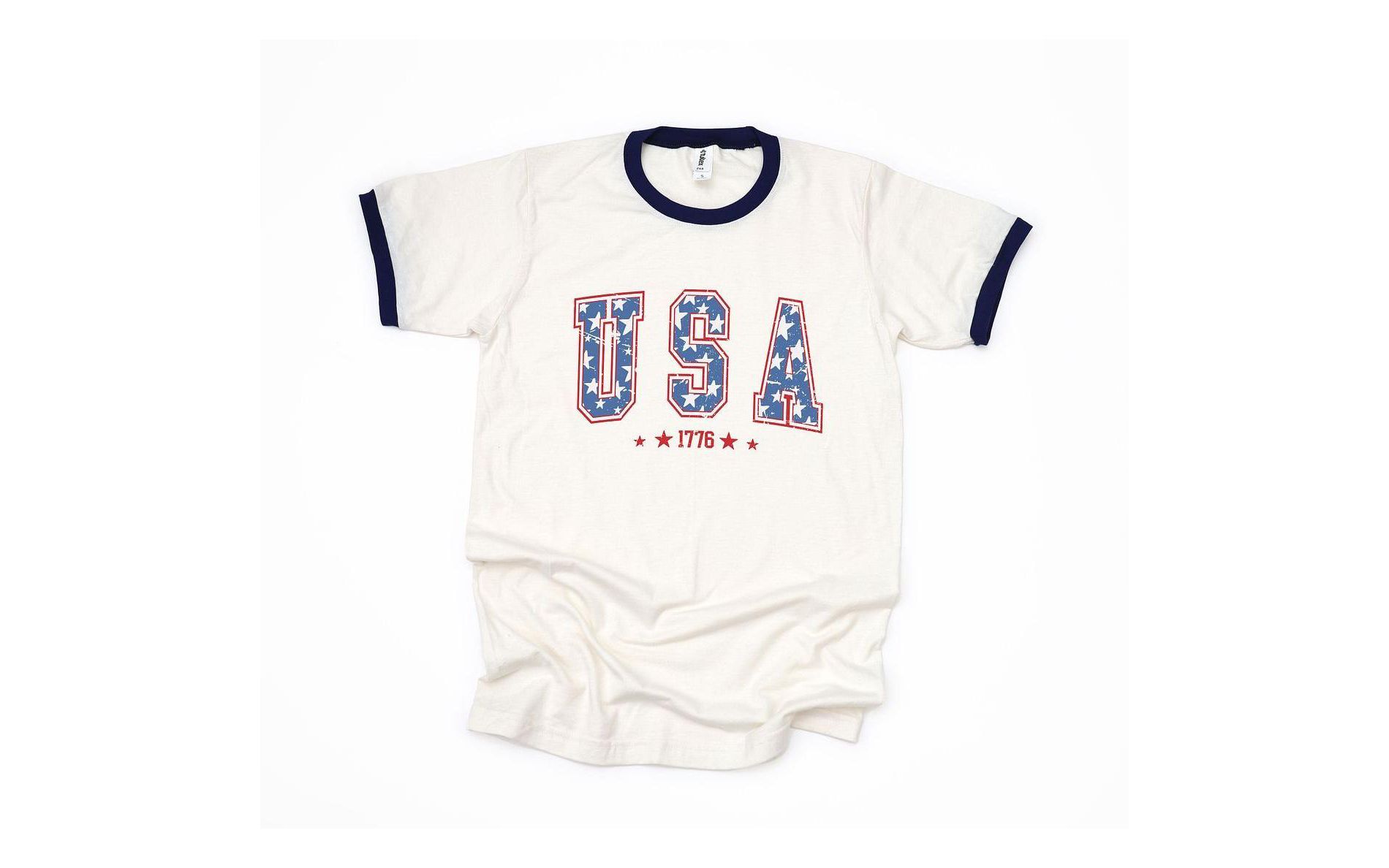 Simply Sage Market Women's USA Varsity Stars Short Sleeve Ringer Tee