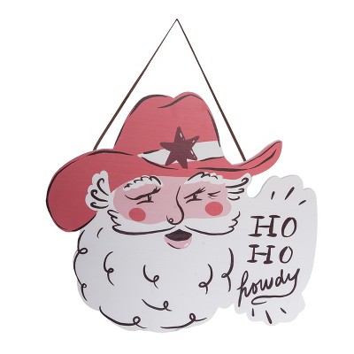 Transpac Cowboy Santa Door Hanger Wall Sign Multicolor Christmas Decoration for Indoor Use Unique Holiday Decor
