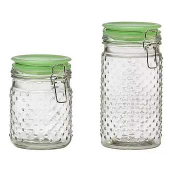 Amici Home Emma Jade Hobnail Glass Jar, Set of 2 Sizes, Hermetic Airtight Lid For Store Dry Goods, Flour, Pasta, or Snack,24 & 36 Ounce