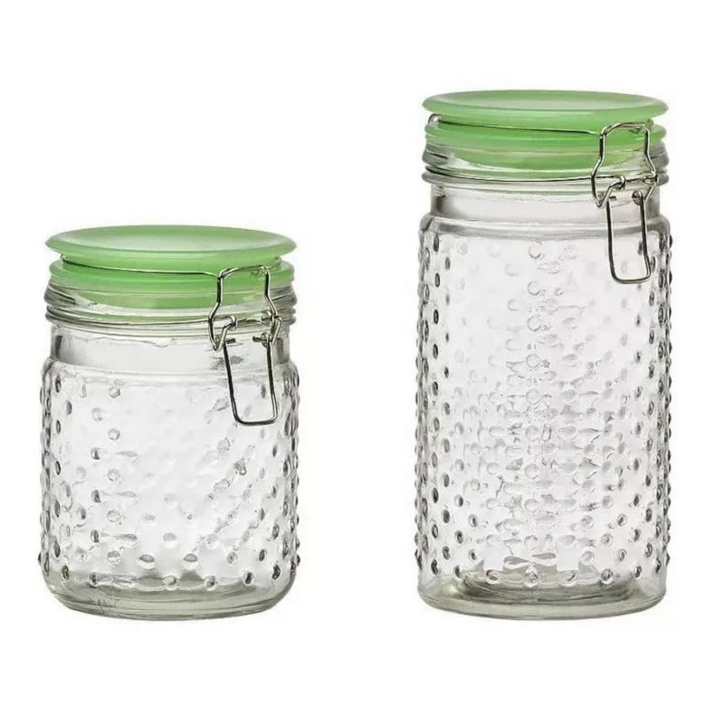 Amici Home Emma Jade Hobnail Glass Jar, Set of 2 Sizes, Hermetic Airtight Lid For Store Dry Goods, Flour, Pasta, or Snack,24 & 36 Ounce, 1 of 6
