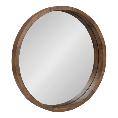 22" x 22" Hutton Round Wood Wall Mirror Rustic Brown - Kate and Laurel - image 1 of 4