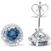 Pompeii3 2 1/10ct Blue & White Diamond Halo Studs 10K White Gold Lab Created - 2 of 4