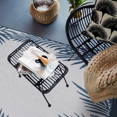 Navy Floral Palm Reversible Flatwoven Synthetic Rug 8' x 10'