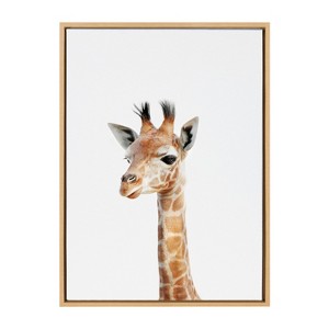 Kate and Laurel Sylvie Baby Giraffe Framed Canvas by Amy Peterson, 23x33, Natural - 1 of 4