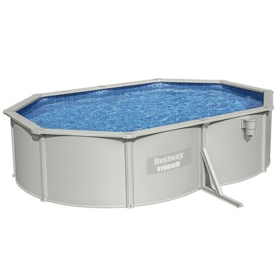 Bestway Hydrium 16’5” x 12’ x 48” Oval Steel Wall Above Ground Pool Set with Sand Filter Pump, Skimmer and Ladder – Semi-Permanent Swimming Pool