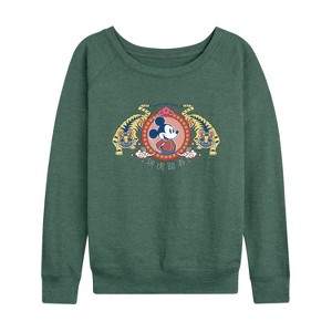 Women's - Disney - Happy New Year Mickey Lightweight French Terry Wide Neck Long Sleeve Shirt - 1 of 4