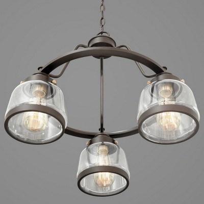 Antique Bronze 3-Light Chandelier with Clear Glass Shades