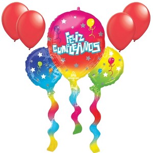 LoonBalloon 34" Feliz Cumpleaños Remolino Balloon with 4 Latex Balloons | Festive Birthday Set - 1 of 2