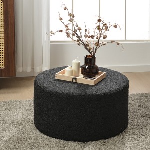 KINWELL Round Upholstered Pouf Ottoman Footrest - 1 of 4