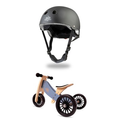 Kinderfeets Children's Riding Toy Bundle with Black Adjustable Sport Toddler/Kids Bike Helmet and Tiny Tot PLUS 2-in-1 Balance Bike and Tricycle, Blue