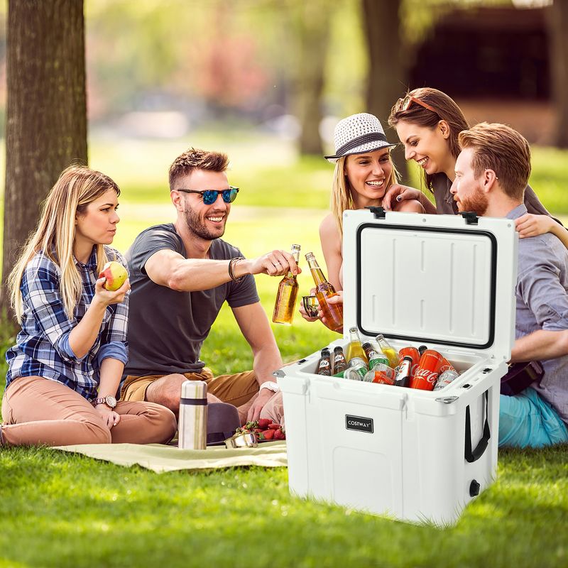 Costway 55 Quart Cooler Portable Ice Chest w/ Cutting Board Basket for Camping White, 2 of 11