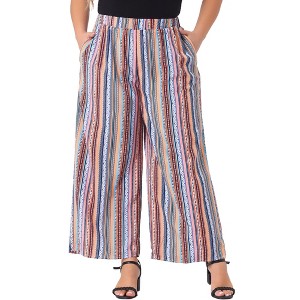 Agnes Orinda Women's Plus Size Boho Palazzo Elastic Waist Stripe Wide Leg Lounge Pants - 1 of 4