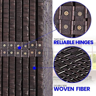 Brown Woven Fiber 8-Panel Foldable Room Divider