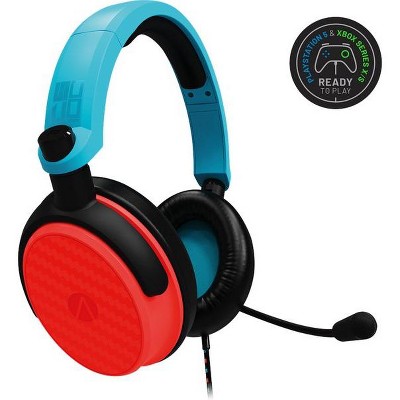 4Gamers C6-100 Gaming Headset for Switch, XBOX, PS4/PS5, PC - Neon Blue/Red