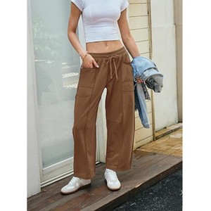 Women's High Waisted Cargo Pants Wide Leg Drawstring Elastic Waist