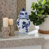 Sagebrook Home 10" Temple Jar with Lid - Ceramic White and Blue Chinoiserie Floral Stoneware for Home, Office - 2 of 4
