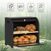 MOEPISY Bamboo Bread Box for Kitchen Countertop, 2 Tier Roll-Top Bread Bin, Black - 4 of 4