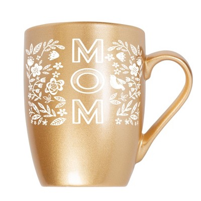Elanze Designs Mother's Day Appreciation Coffee Cup Mug 10 Ounce Ceramic With Shimmery Metallic Finish Mom Floral Pattern Vegas Gold