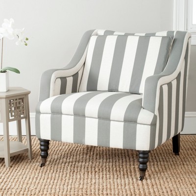 Contemporary Blue and White Striped Wood Accent Arm Chair