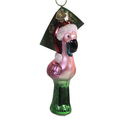 Old World Christmas 5.0 Inch Yard Flamingo Santa Hat Christmas Tree Ornaments