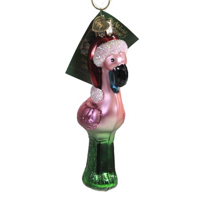 Old World Christmas 5.0" Yard Flamingo Santa Hat Christmas  -  Tree Ornaments