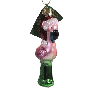 Old World Christmas 5.0 Inch Yard Flamingo Santa Hat Christmas Tree Ornaments - 1 of 3