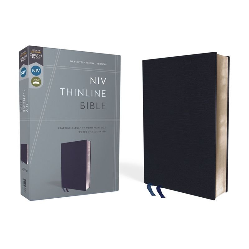 NIV, Thinline Bible, Bonded Leather, Navy, Red Letter Edition - by  Zondervan (Leather Bound), 1 of 2