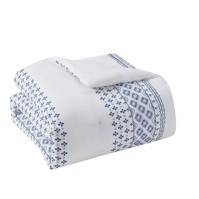 King Size White and Navy Blue Geometric Bohemian Comforter Set