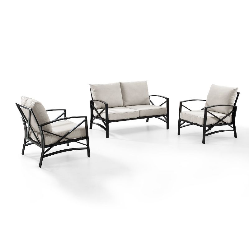 Crosley 3pc Kaplan Steel Outdoor Seating Furniture Set with Loveseat &#38; 2 Chairs Oatmeal, 1 of 15