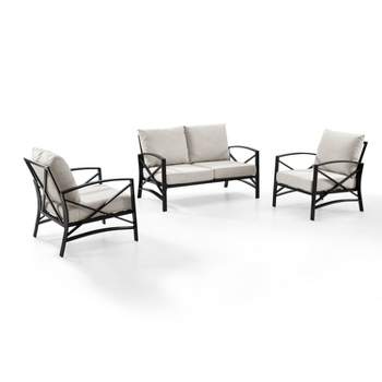 Crosley 3pc Kaplan Steel Outdoor Seating Furniture Set with Loveseat & 2 Chairs Oatmeal
