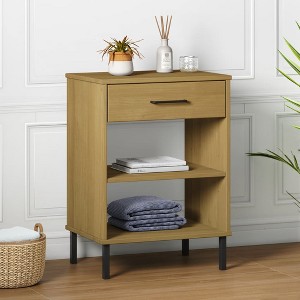vidaXL Console Cabinet with Metal Legs Brown Solid Wood Pine OSLO - 1 of 4
