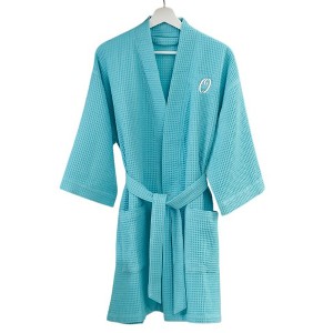 Personalization Mall Embroidered Waffle Weave Robe, Mint, Q - 1 of 2