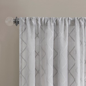 Gracie Mills Cyprian Diamond Embroidered Rod Pocket Top Sheer Window Curtain Panel - 1 of 2