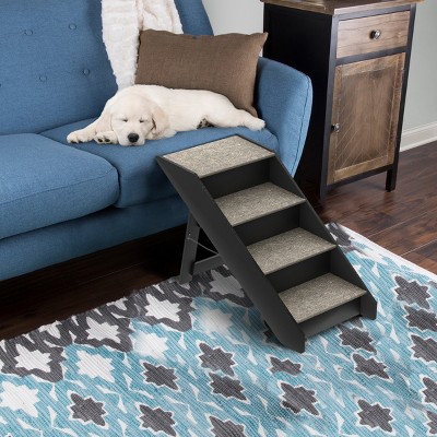 Brown Wood and MDF Folding Pet Stairs with Carpeted Steps