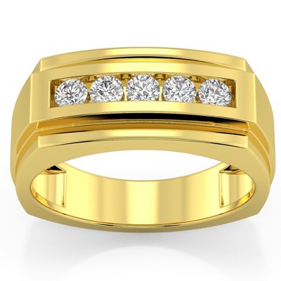 Pompeii3 1/2Ct Men's Five Stone Diamond Brushed Ring in 14k Yellow Gold