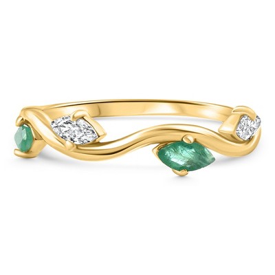 Pompeii3 3/8Ct Emerald Marquise Shape Diamond & Gemstone Wedding Ring 10k Gold Lab Created