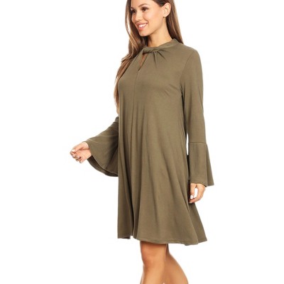 Anna-Kaci Women's Long-Sleeve Keyhole Swing Dress for Casual Looks- Small ,Olive