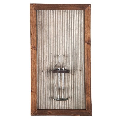 10.2 x 19 inch Rustic Wood and Metal Glass Bud Vase Wall Décor - Foreside Home & Garden