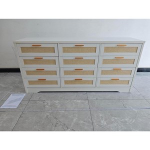12 Drawer Dresser for Bedroom, Modern Farmhouse Rattan Chest of Drawers with Handles, Wood Dresser for Closet, Living Room, Entryway, and Hallway - 1 of 1