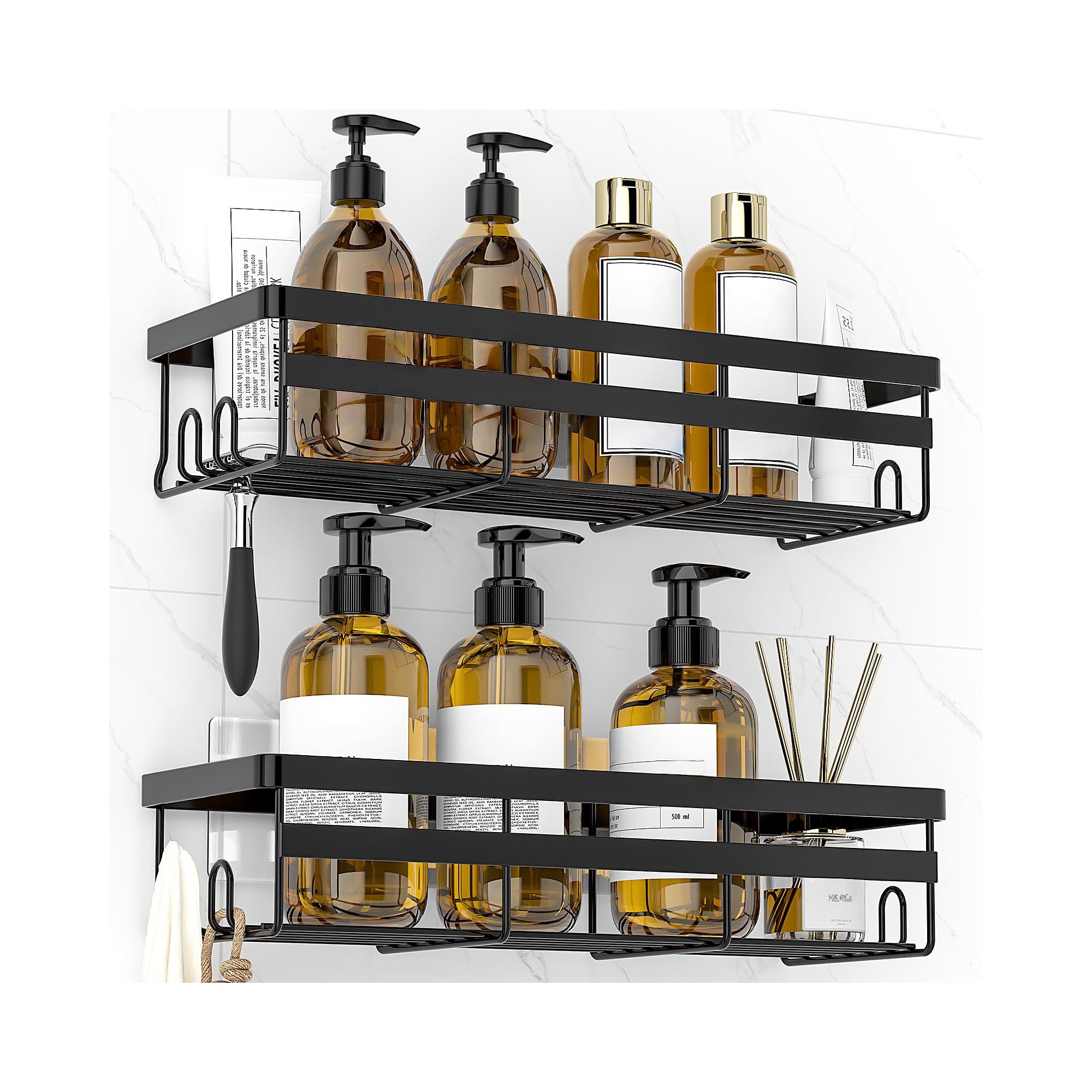 Aoibox 2-Pack Adhesive Hanging Shower Shelf - Bathroom Organizer & Storage, No Drill Stainless Steel Shelves for Home Decor & Bath Accessories