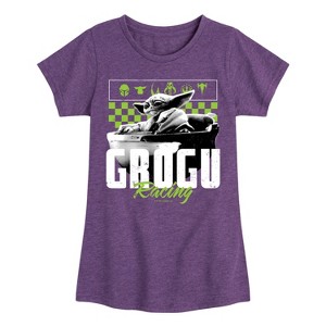 Girls' - The Mandalorian - Grogu Racing Jersey Fitted Short Sleeve Graphic T-Shirt - 1 of 4