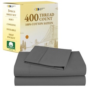 Cotton Sheets Set - Softest 400 Thread Count Bed Sheets, 100% Cotton Sateen, Cooling, Deep Pocket by California Design Den - 1 of 4
