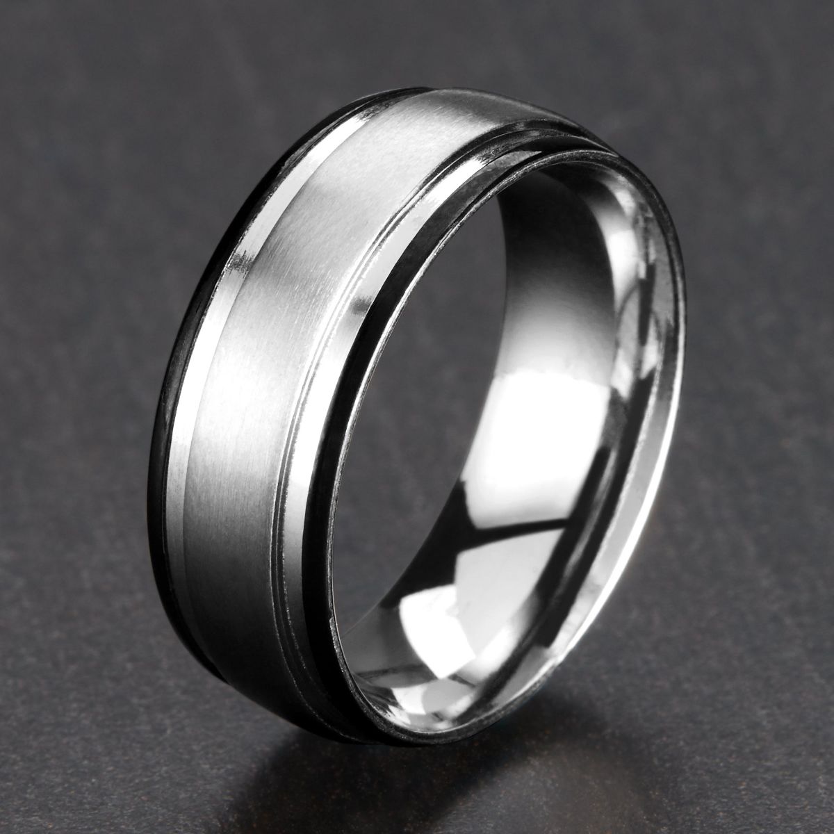 West Coast Jewelry Men's Dual Finish Grooved Stainless Steel Ring (8mm) - thumbnail 5