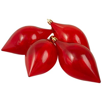 Northlight 4ct Transparent Teardrop Shatterproof Christmas Finial Ornament Set 5.25" - Red