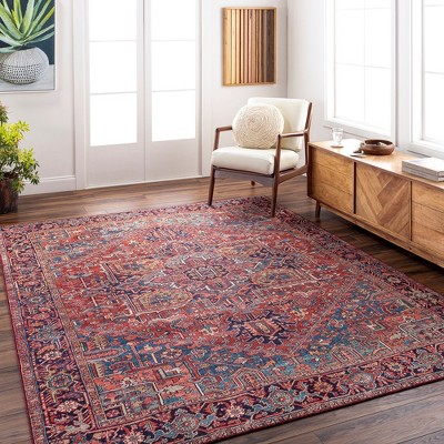 Looneind Traditional Dark Red and Blue Hand-knotted Synthetic Fur Area Rug