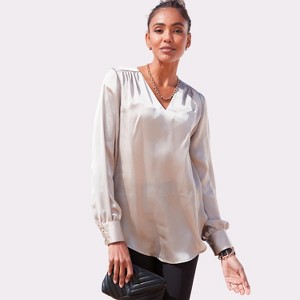Women's Long Sleeve Satin Blouse Shirt - LASCANA - 1 of 4