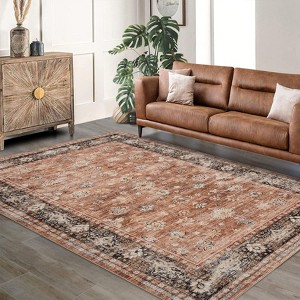 Area Rug Vintage Living Room Washable Distressed Rug Carpet Floral Bedroom Rug Retro Accent Throw Rug Office Dining Room Nursery Indoor - 1 of 4