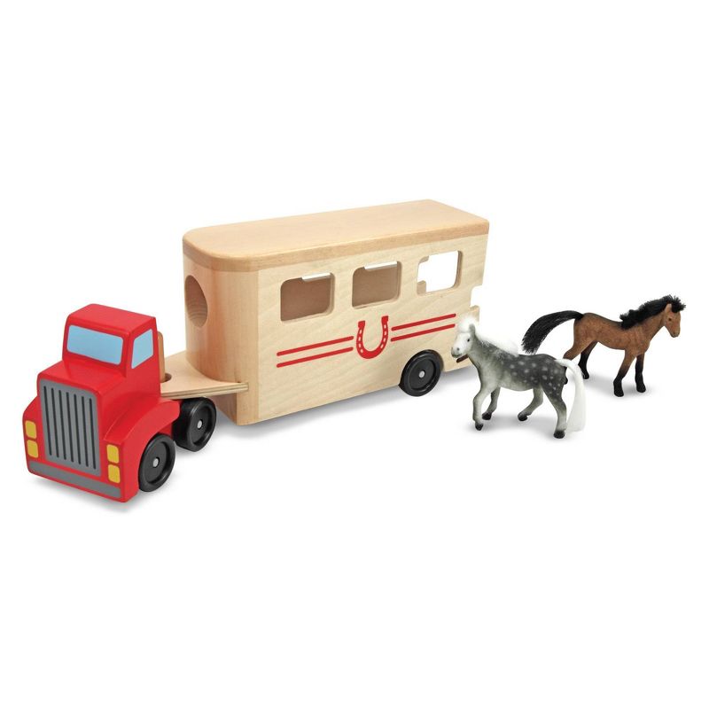 Melissa &#38; Doug Horse Carrier Wooden Vehicle Play Set With 2 Flocked Horses and Pull-Down Ramp, 1 of 13