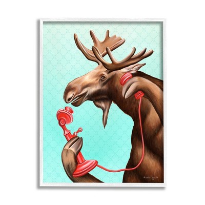 Stupell Industries Vintage Moose With Candlestick Telephone Ombre Background Black Framed Giclee Art